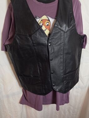Universal Rider Black Leather Button-Front Men's Vest